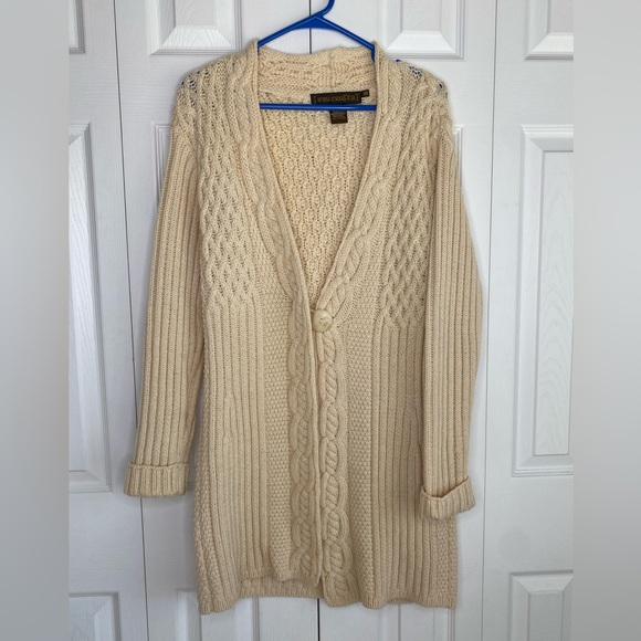 Inis Crafts Merino Wool Cardigan Sweater Women's Ireland Cable Open Front Sz S - Picture 1 of 5